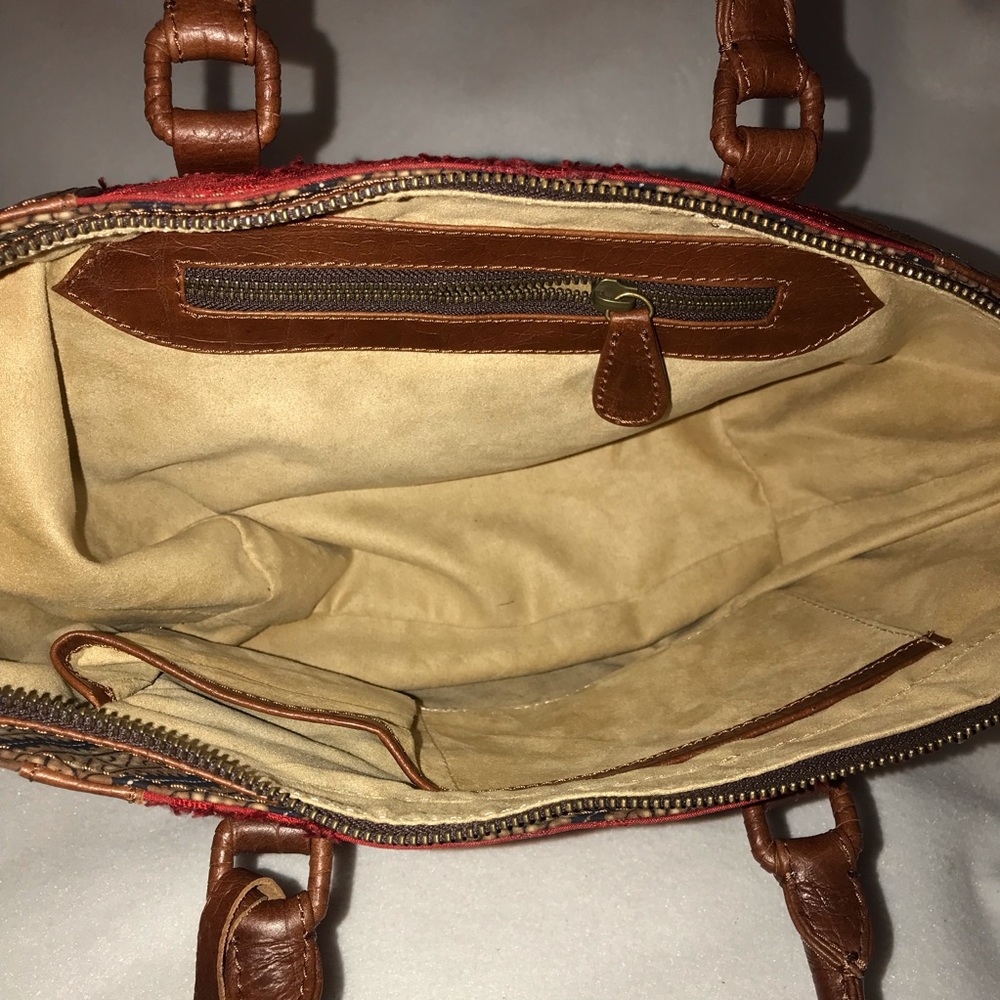 Brand new brown leather ethnic Batik Tote Bag - Picture 5 of 5